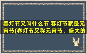 春灯节又叫什么节 春灯节就是元宵节(春灯节又称元宵节，盛大的节日庆典让华夏之灯熠熠生辉)